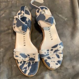 Walter Steiger blue and white cowhide sandals
